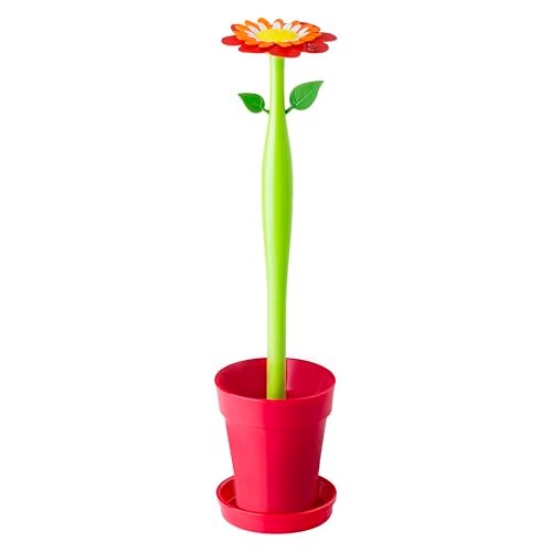 Vigar Flower Power Toilet Brush and Holder Set, Toilet Bowl Cleaner with Daisy-Shaped Handle, Flowerpot Base and Saucer, for House and Bathroom, Red - Image 1