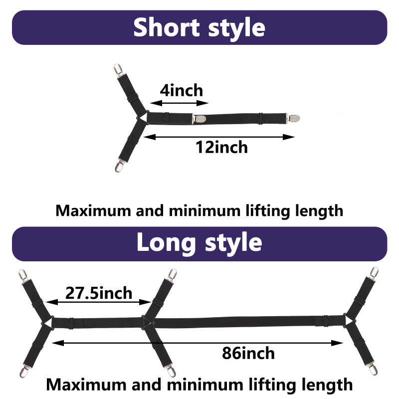 Luyena Bed Sheet Straps,6 PCS Secure and Fitted Sheet Straps for Full Size Bed,Adjustable Sheet Clips Elastic Fasteners Holders for Corners,Enhance Your Sleeping Experience(Black) - Image 3