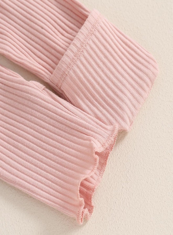 GOOCHEER 2Pcs Newborn Baby Girl Coming Home Outfit Mitten Cuffs Solid Knitted Long Sleeve T-Shirt Tops Pans Set Fall Clothes (Pink, Newborn) - Image 4