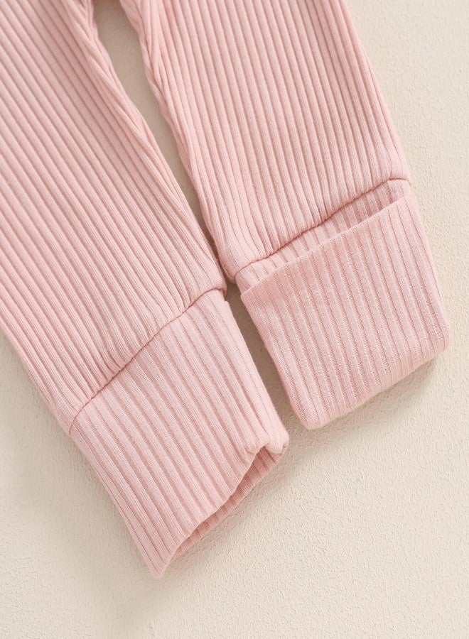 GOOCHEER 2Pcs Newborn Baby Girl Coming Home Outfit Mitten Cuffs Solid Knitted Long Sleeve T-Shirt Tops Pans Set Fall Clothes (Pink, Newborn) - Image 5