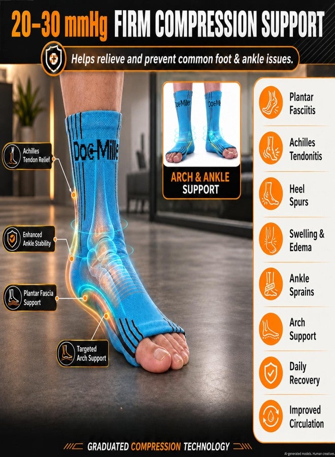 Doc Miller Plantar Fasciitis Compression Socks - 20-30 mmHg Toeless Compression Sleeve for Ankle, Heel & Arch Support, Improve Circulation, Relieve Foot & Ankle Pain and Swelling, Men & Women, 1 Pair - Image 2