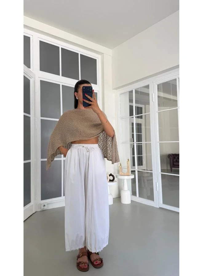 جاوس بنطلون بوبلين أبيض بخصر مطاطي وجيوب GAUS-01846.