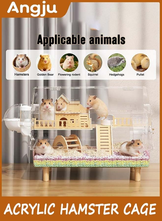Angju 8 in 1 Acrylic Hamster Cage with All Accessories, 2-Layer Hamster House with Full Transparent Viewing, Top Open Mouse Cage for Pet Mice, Hamster Habitat for Dwarf Hamster, Gerbils - Image 3