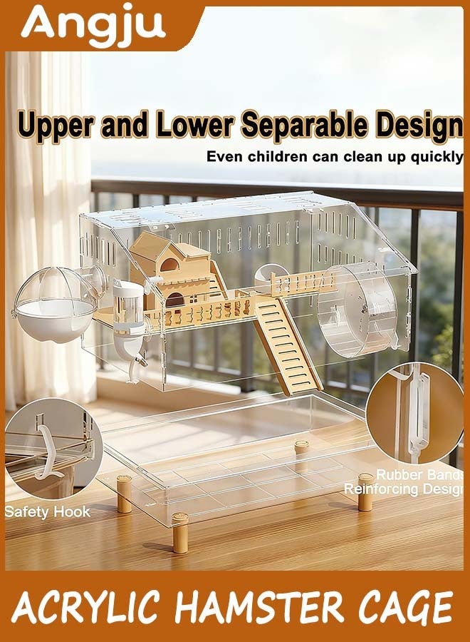 Angju 8 in 1 Acrylic Hamster Cage with All Accessories, 2-Layer Hamster House with Full Transparent Viewing, Top Open Mouse Cage for Pet Mice, Hamster Habitat for Dwarf Hamster, Gerbils - Image 5