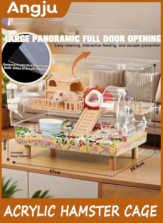 Angju 8 in 1 Acrylic Hamster Cage with All Accessories, 2-Layer Hamster House with Full Transparent Viewing, Top Open Mouse Cage for Pet Mice, Hamster Habitat for Dwarf Hamster, Gerbils - Image 2
