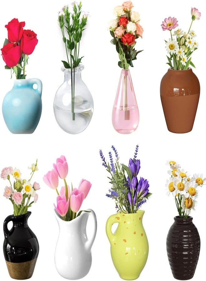 Mini Vase Magnets for Fridge (8 Pcs) | Cute 3D Ceramic Flower Vase Refrigerator Magnets | Strong Magnetic Decorative Vases for Kitchen, Office & Home Decor,Multicolor. (Flower Not Included) - Image 1