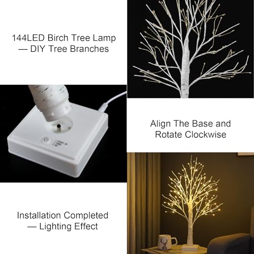OURBAOFU 144 LED Birch Tree Lights DIY Artificial Tree Lamp Timer BatteryUSB Operated Tabletop Bonsai Fairy Light Spirit Tree for Bedroom Christmas Home Gifts Decor Warm White - Image 3