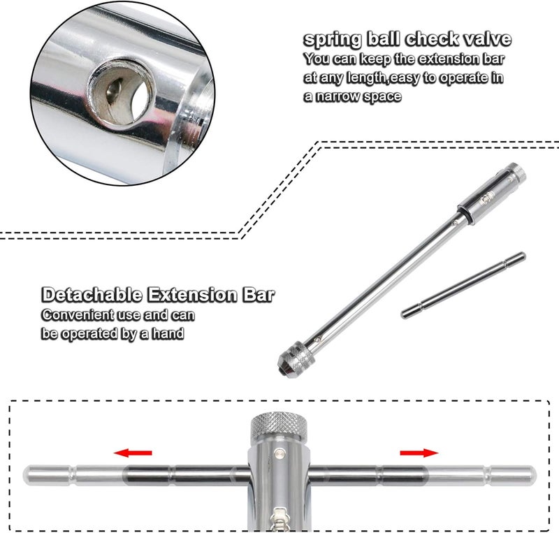 KOOTANS Adjustable T-Handle Ratchet Tap Holder Wrench + 5pcs M3 M4 M5 M6 M8 Machine Screw Thread Metric Plug T-shaped Tap, Bothway Hand Screw Tap Set Manual Tapping Tool Kit for Home Use (Long) - Image 5