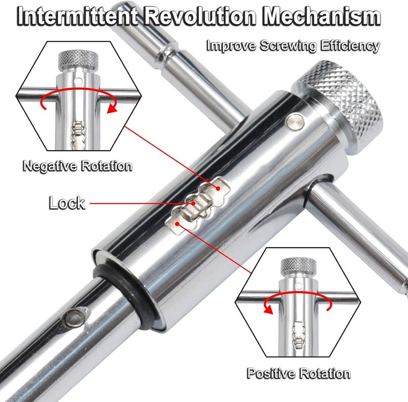 KOOTANS Adjustable T-Handle Ratchet Tap Holder Wrench + 5pcs M3 M4 M5 M6 M8 Machine Screw Thread Metric Plug T-shaped Tap, Bothway Hand Screw Tap Set Manual Tapping Tool Kit for Home Use (Long) - Image 4