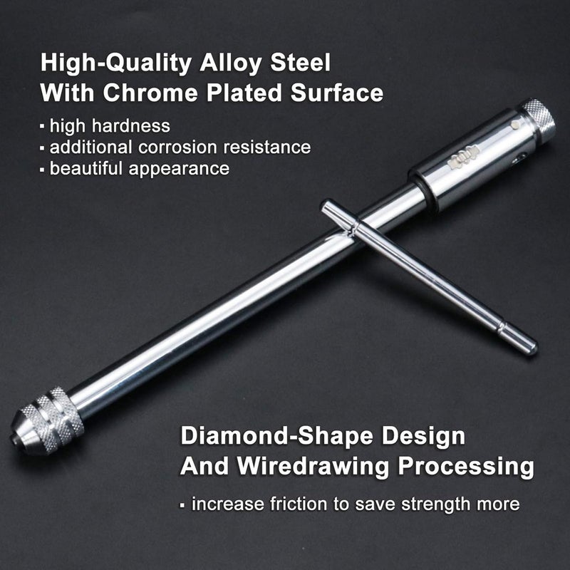 KOOTANS Adjustable T-Handle Ratchet Tap Holder Wrench + 5pcs M3 M4 M5 M6 M8 Machine Screw Thread Metric Plug T-shaped Tap, Bothway Hand Screw Tap Set Manual Tapping Tool Kit for Home Use (Long) - Image 2