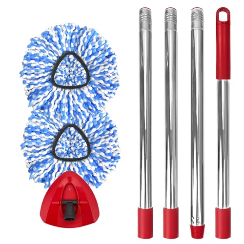 Nuorest Spin Mop Replacement Set for O-Ceda 2-Tank System, Includes 2 Mop Head Replacement, 1 Mop Handle (30-58in Adjustable 4-Section Pole), 1 Spin Base - Image 1