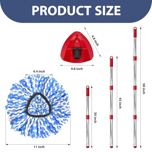 Nuorest Spin Mop Replacement Set for O-Ceda 2-Tank System, Includes 2 Mop Head Replacement, 1 Mop Handle (30-58in Adjustable 4-Section Pole), 1 Spin Base - Image 3