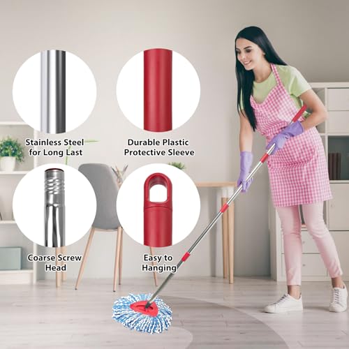 Nuorest Spin Mop Replacement Set for O-Ceda 2-Tank System, Includes 2 Mop Head Replacement, 1 Mop Handle (30-58in Adjustable 4-Section Pole), 1 Spin Base - Image 4