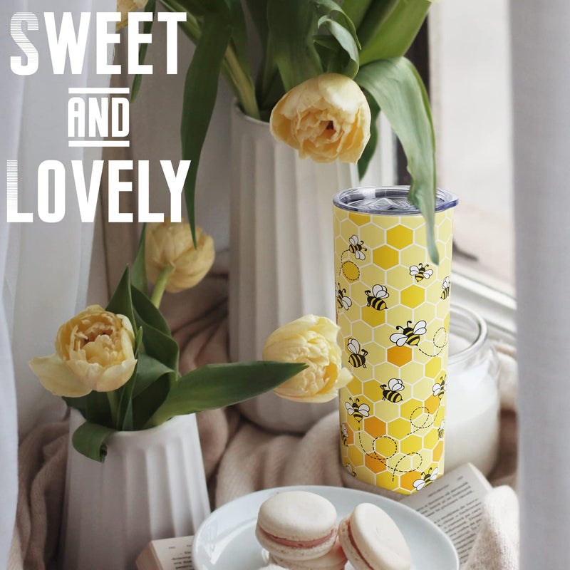 Mofvugz Bee Tumbler with Lid and Straw- Honey Bee Gifts for Women Men - Yellow Bee Coffee Mug  Cup  Skinny Tumbler  Water Bottles- Metal Thermal Insulated Tumblers 20 Oz -Bee themed gifts  Bee keepers Gift - Image 2