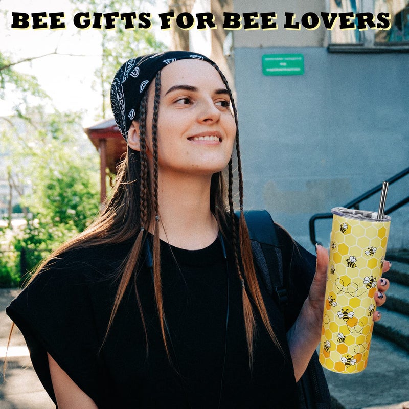 Mofvugz Bee Tumbler with Lid and Straw- Honey Bee Gifts for Women Men - Yellow Bee Coffee Mug  Cup  Skinny Tumbler  Water Bottles- Metal Thermal Insulated Tumblers 20 Oz -Bee themed gifts  Bee keepers Gift - Image 5