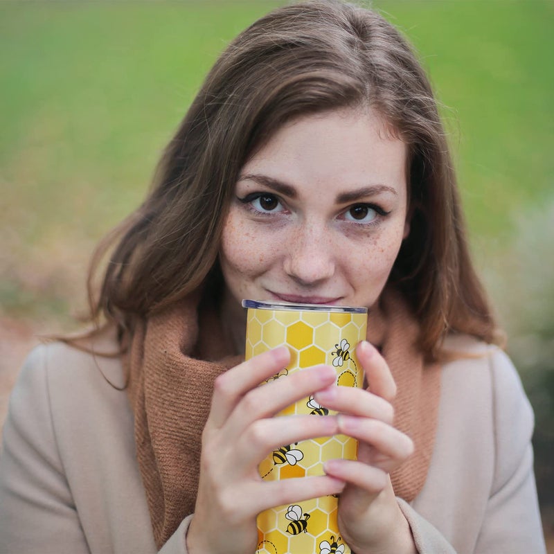 Mofvugz Bee Tumbler with Lid and Straw- Honey Bee Gifts for Women Men - Yellow Bee Coffee Mug  Cup  Skinny Tumbler  Water Bottles- Metal Thermal Insulated Tumblers 20 Oz -Bee themed gifts  Bee keepers Gift - Image 3