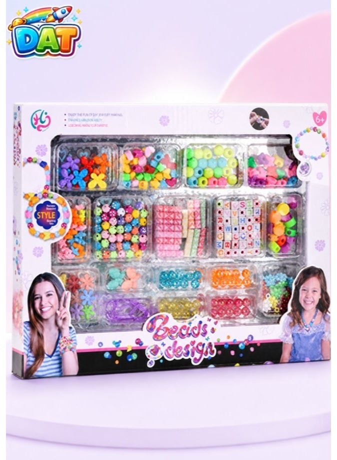 DAT Kids DIY Beads Jewelry Making Set with Letter, Flower & Colorful Beads – Girls Bracelet Necklace Craft Activity Kit - Image 1