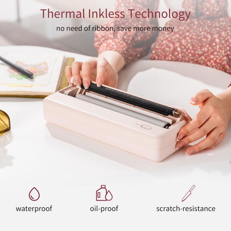 Portable Printer: White, 280x95x50mm, Inkless Printing - 30mm/s Speed, 2600mAh Battery, Wireless & Wired Connectivity, A4 & 4-Inch Print Sizes for Business Travel, School, Office & Study - Image 4