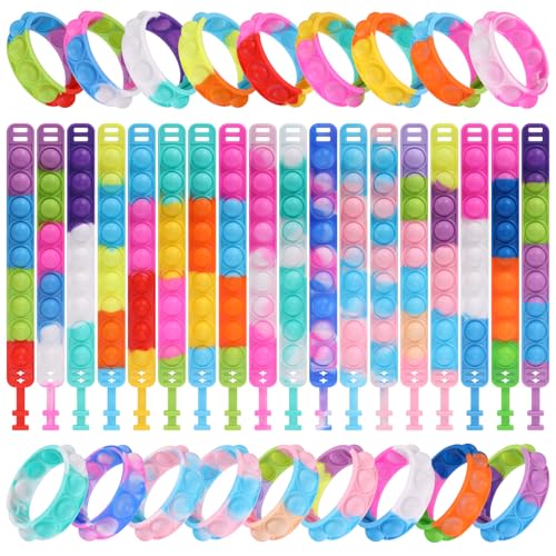 PICcircuit 90 Pcs Kids Party Favors Pop Fidget Toys Bulk Its Fidget Bracelet It Birthday Party Favors for Kids Goodie Bags Stuffers Classroom Prizes Bubble Poppers Toddlers Toy for Students Girls Boys Cheap - Image 1