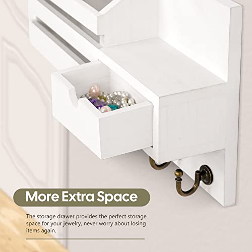 FifthQuarter Key and Mail Holder for Wall, Mail Organizer Wall Mount with 6 Hooks and Storage Drawer, Easy Installation Key Rack for Entryway and Home Decor (A-White) - Image 4