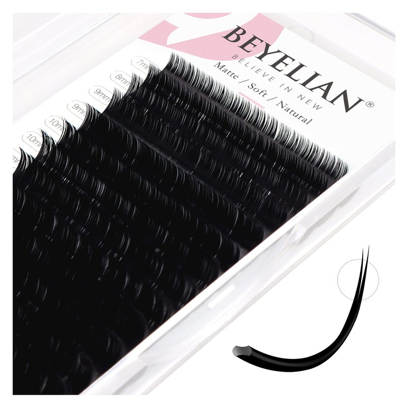 BEYELIAN Ellipse Flat Eyelash Extension 16 Rows 020mm C Curl 715mm Mixed Length Lash Extension Matte Black Professional Eyelash Extension Supplies for Salon Use