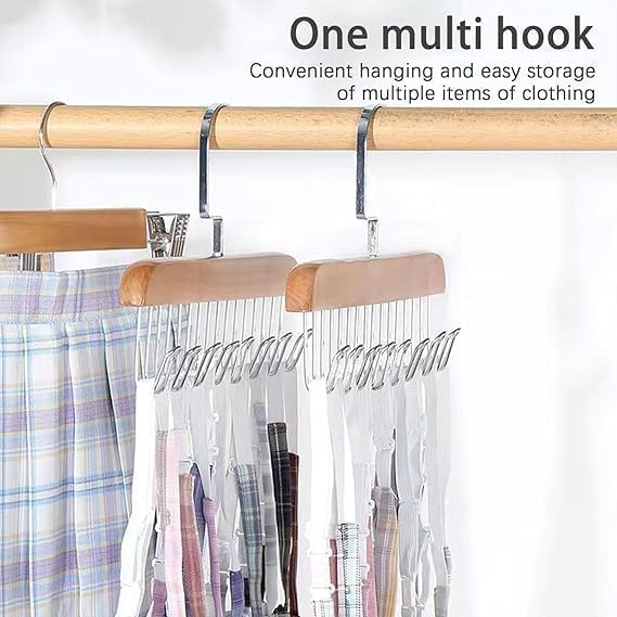 ZEXREL® Wooden Hanger (Pack of 2) Multipurpose Adjustable 8 Hooks Closet Wooden Hanger for Lingerie, Belt, Scarf, Tie, Garments, Perfect Storage Holder Organizer Hangers for Wardrobe and Cupboard (2) - Image 4