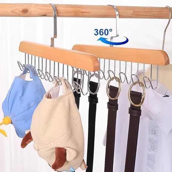 ZEXREL® Wooden Hanger (Pack of 2) Multipurpose Adjustable 8 Hooks Closet Wooden Hanger for Lingerie, Belt, Scarf, Tie, Garments, Perfect Storage Holder Organizer Hangers for Wardrobe and Cupboard (2) - Image 2
