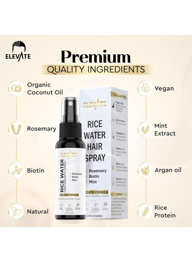 Elevate Rice Water Spray for Hair Growth - Fermented Rice Water & Rosemary Hair Mist with Biotin - Vegan Leave-In Treatment for Stronger, Thicker, Healthier Hair - Scalp Care for Women & Men - Image 3