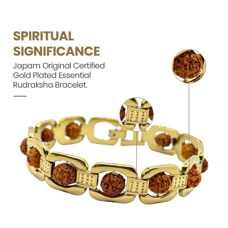 Japam Unisex Gold Plated Essential Rudraksha Bracelet 8.5 Inches Length - Image 2