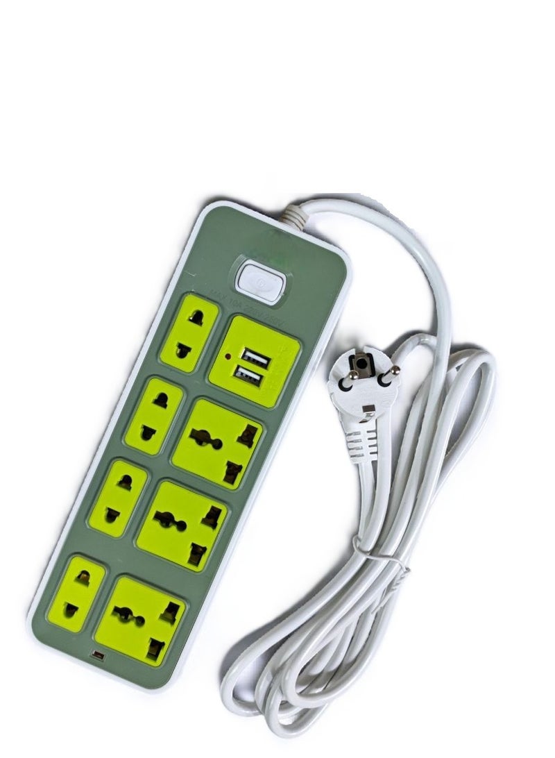 7-Socket Power Strip with 2 USB Ports – 240V/10A Extension for Efficient Device & USB Charging