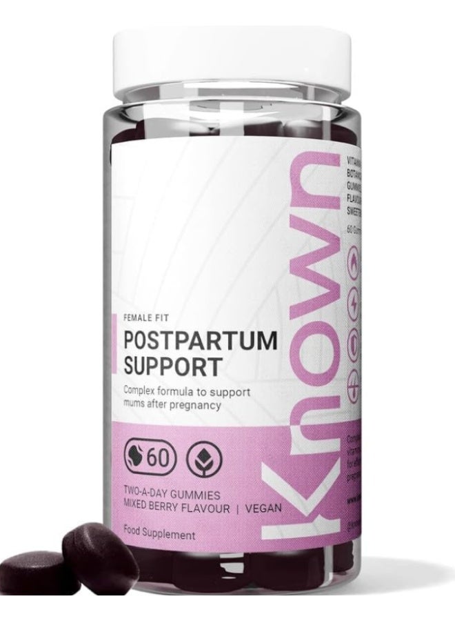 Known Postpartum Support Gummies – Mixed Berry Flavour, Vegan Multivitamin with Iron, Biotin, Choline & Vitamins for Recovery & Energy – 1 Month Supply - Image 1