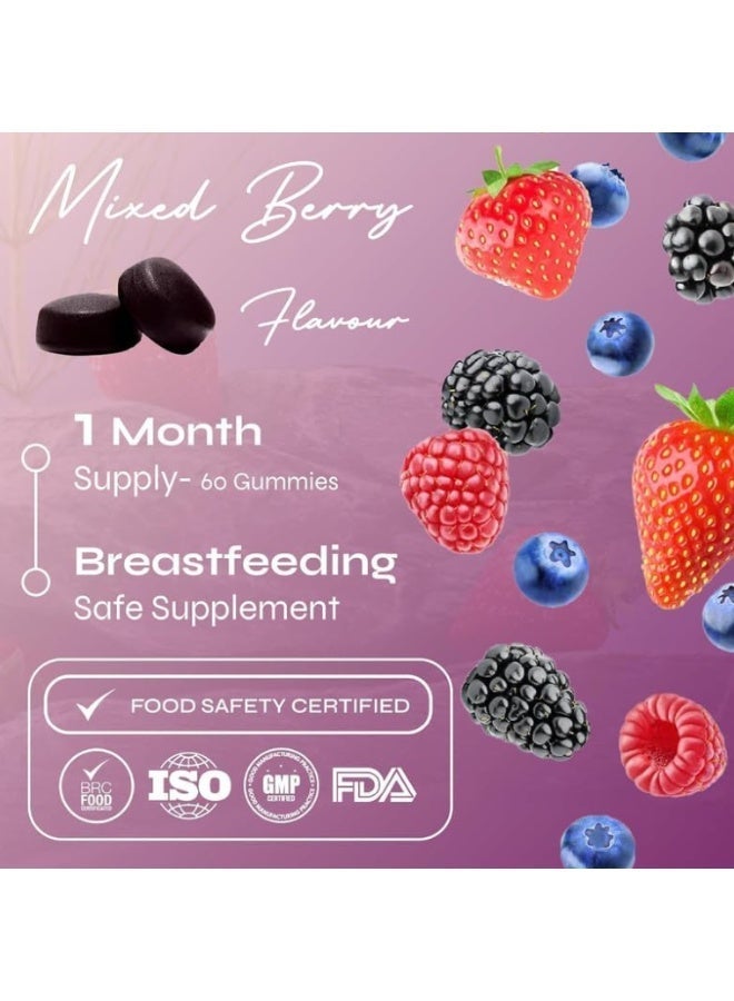 Known Postpartum Support Gummies – Mixed Berry Flavour, Vegan Multivitamin with Iron, Biotin, Choline & Vitamins for Recovery & Energy – 1 Month Supply - Image 3