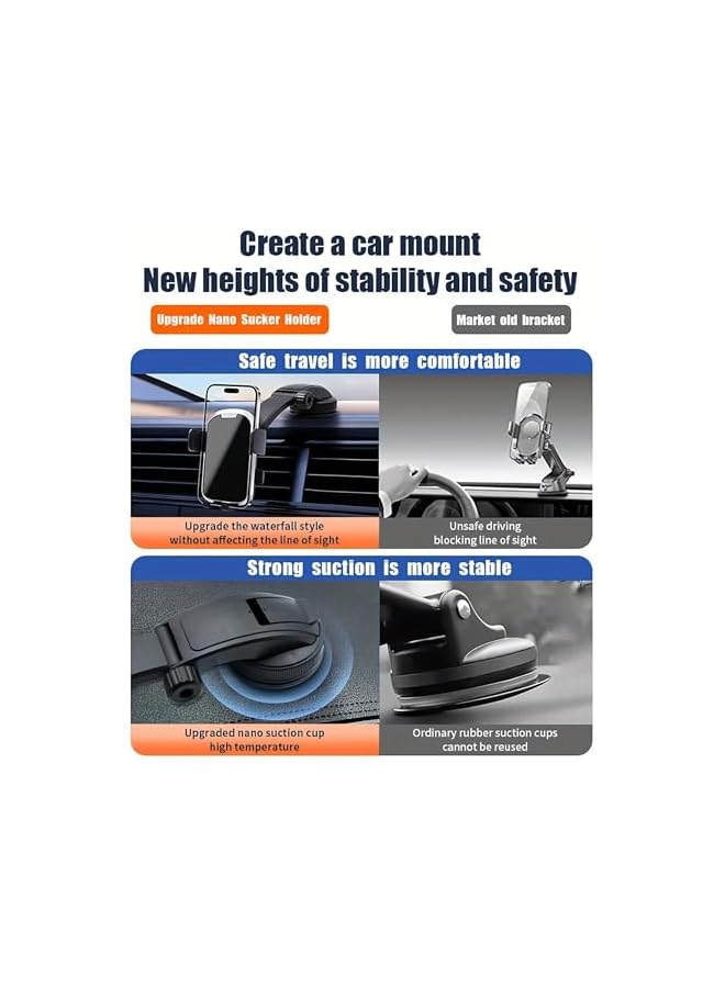 S-TOP Phone Mount for Car, 4-in-1 Suction Cup Phone Holder Universal 360°Rotatable Car Phone Holder for Dashboard Air Vent Windshield Compatible with iPhone Series and All Phones - Black - Image 1