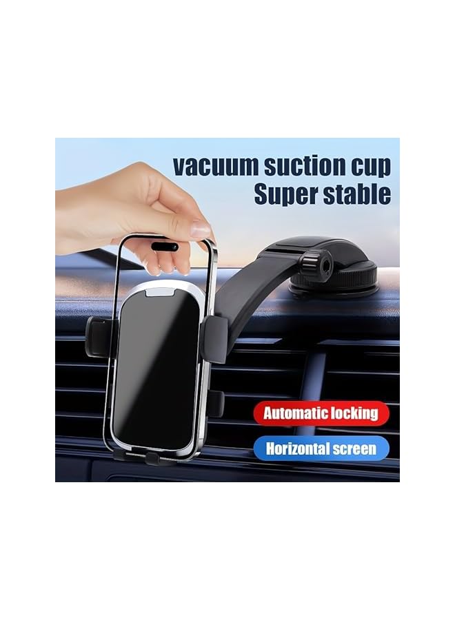 S-TOP Phone Mount for Car, 4-in-1 Suction Cup Phone Holder Universal 360°Rotatable Car Phone Holder for Dashboard Air Vent Windshield Compatible with iPhone Series and All Phones - Black - Image 2