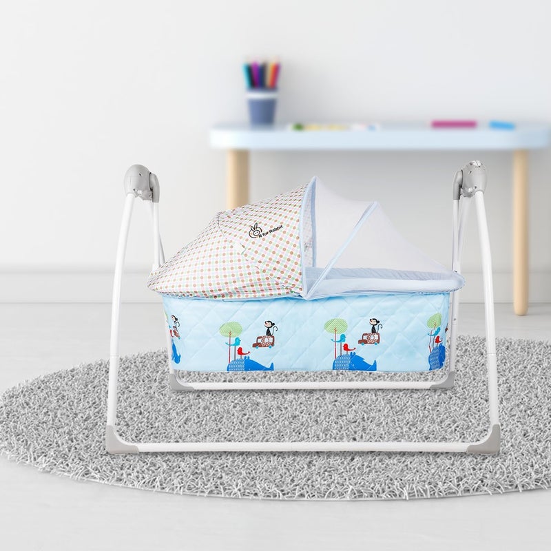R for Rabbit Lullabies Automatic Baby Cradle with Remote Control & Mosquito Net - New Born Baby Swing Cradle (Blue) - Image 1