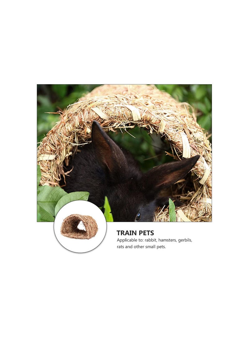GGOOT Bunny Grass House Woven Grass Hut Bed Hideaway Hut Toy for Rabbit Hamster Chinchillas Guinea Pig (22cm*20cm* 16cm) Couleur du bois - Image 3