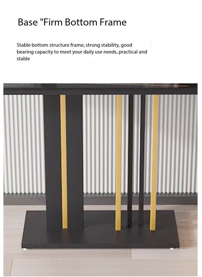 Raffine Modern Design Rock Slab Console Table Black Sintered Stone Entryway Table Black and Gold Geometric Line Pedestal for Foyer Living Room Offices 100x30x80 cm  - Image 4