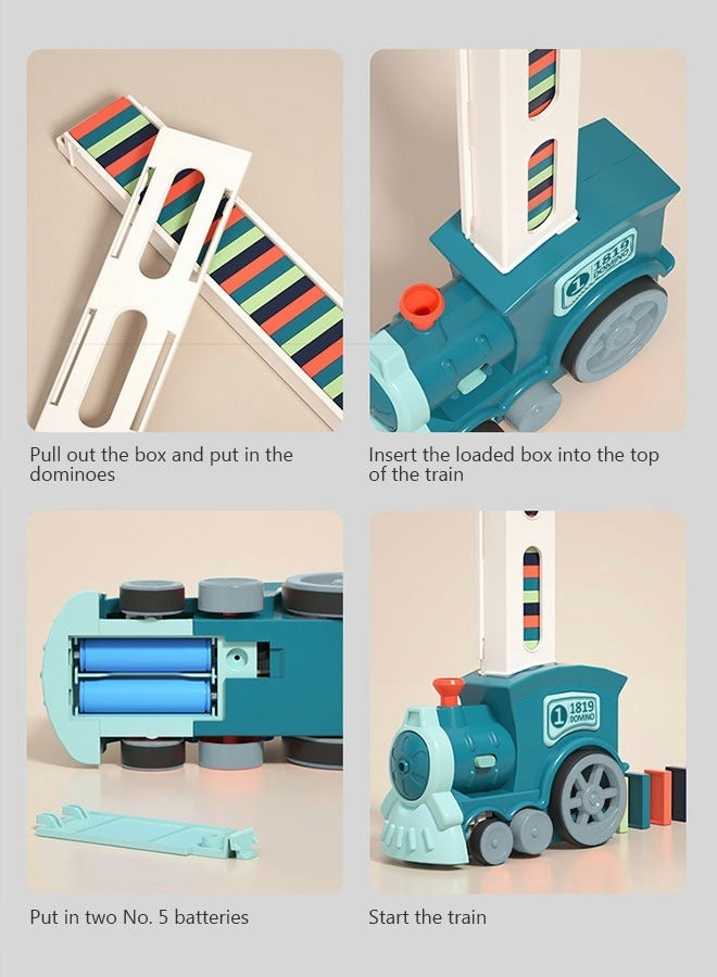 GROIC 180 Pieces Dominos Train Toy Set, Automatic Domino Rally Train Model with Light and sound, Kids Domino Blocks Building Stacking Toy, Domino Set Stacker Game STEM Creative Gift-Green - Image 4