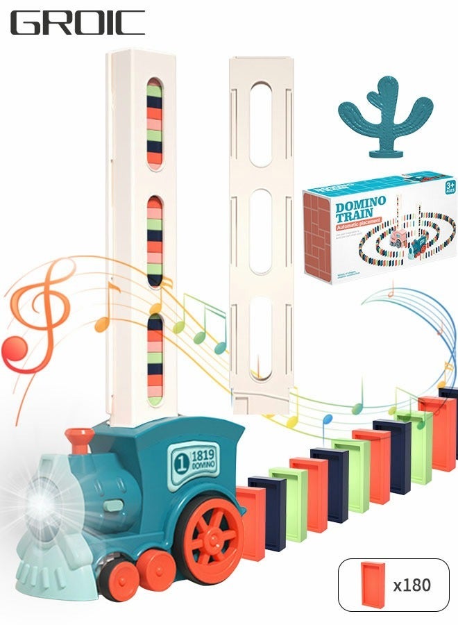 GROIC 180 Pieces Dominos Train Toy Set, Automatic Domino Rally Train Model with Light and sound, Kids Domino Blocks Building Stacking Toy, Domino Set Stacker Game STEM Creative Gift-Green - Image 1