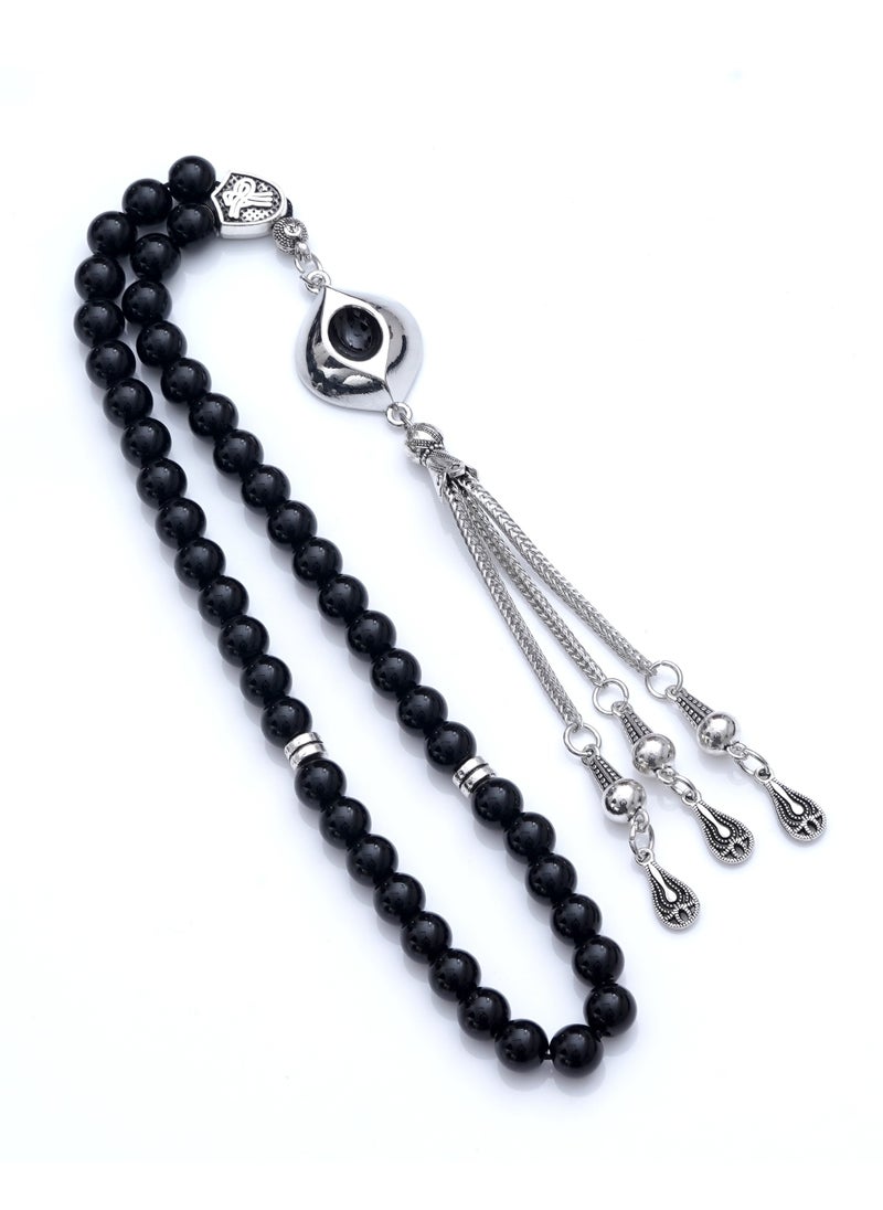 Subhati Prayer Beads ( Misbah ) with metal Parts and Onyx Stone | 8 MM Beads - 45  - Image 2