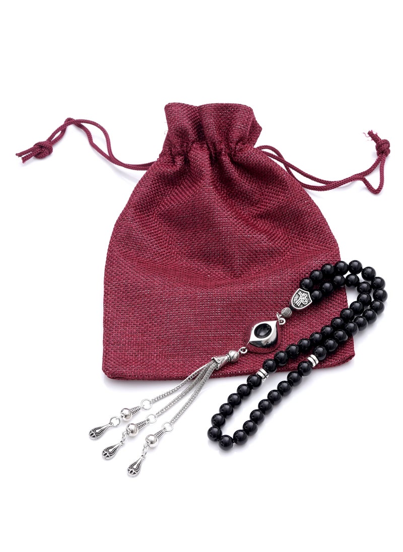 Subhati Prayer Beads ( Misbah ) with metal Parts and Onyx Stone | 8 MM Beads - 45  - Image 3