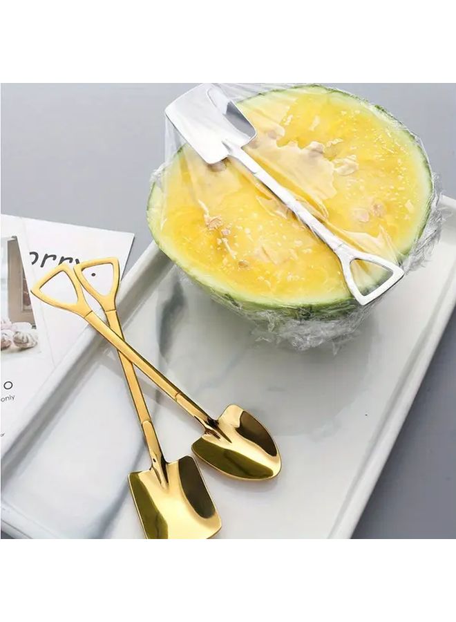 Stainless Steel Watermelon Spoon Set 4 Pieces Silver Shovel Shaped Dessert Spoon For Serving Ice Cream And Fruits - Image 2