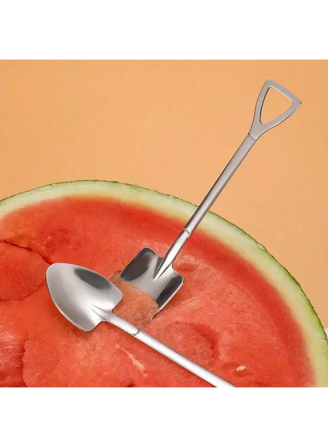 Stainless Steel Watermelon Spoon Set 4 Pieces Silver Shovel Shaped Dessert Spoon For Serving Ice Cream And Fruits - Image 4