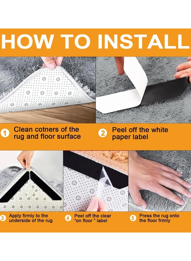 8pcs Non-Slip Rug Pad Grippers Carpet Tape, Reusable Self-Adhesive Corners Edges Gripper Pads - Image 3