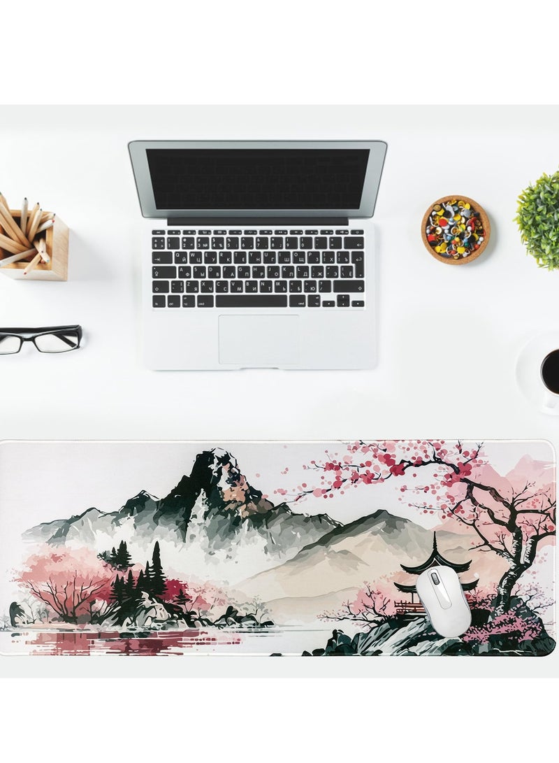Excefore Mouse Pad, (80 x 30cm) Extended Large Mouse Mat Desk Pad, Stitched Edges Mousepad, Desk Mat Gaming Mat Non-Slip Rubber Base, XL Gaming Mouse Pad for Office & Home - Sakura Ink Painting - Image 4