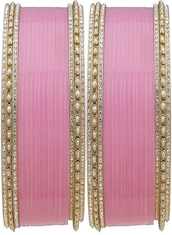 BANGLESKART Pearl Embossed Bangles & Earrings Set for Women | Indian Wedding Jewelry Set | Pink Ethnic Bridal Accessories - Image 2