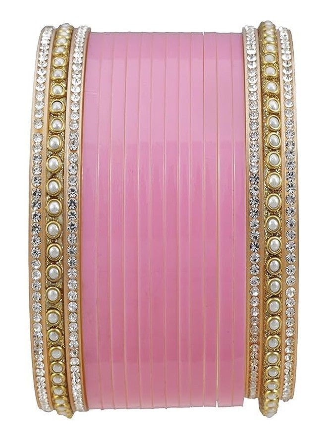 BANGLESKART Pearl Embossed Bangles & Earrings Set for Women | Indian Wedding Jewelry Set | Pink Ethnic Bridal Accessories - Image 4