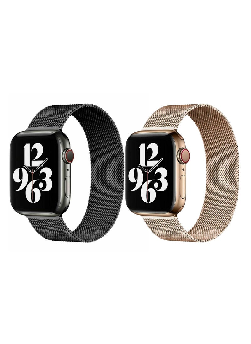 YOMNA Stainless Steel Mesh Band Strap Loop for Apple Watch Series Gold Strap and Black Strap  - Image 1