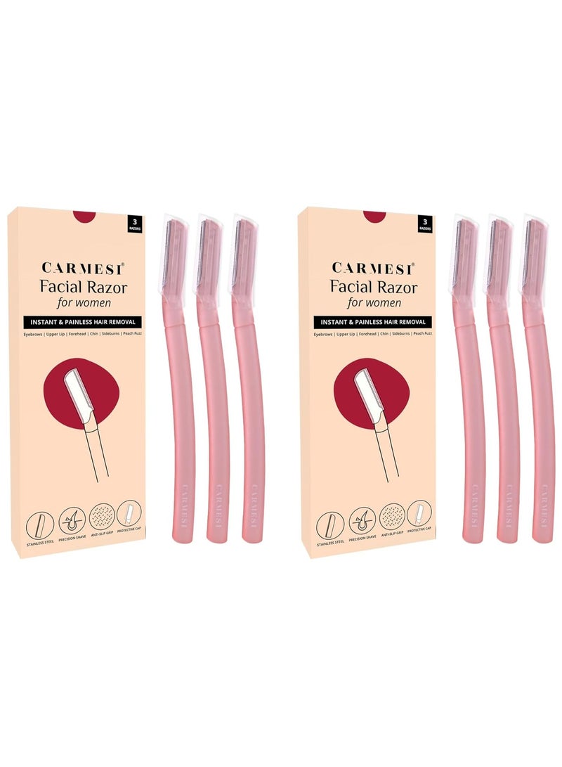 Carmesi Reusable Face Razor for Women Facial Hair- 3 Razors | Instant & Painless Hair Removal | For Eyebrows, Upper Lip, Forehead, Peach Fuzz, Chin and Sideburns | Dermaplaning Tool (Pack of 2) - Image 1