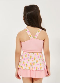 Styli Pack of 3 - Floral Print Top, Skort & Cap Swimwear  - Image 4